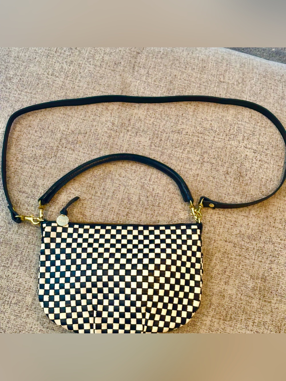 Clare V Petite Moyen Messenger Checker Shoulder / Crossbody Bag Black/Cream - Picture 12 of 12